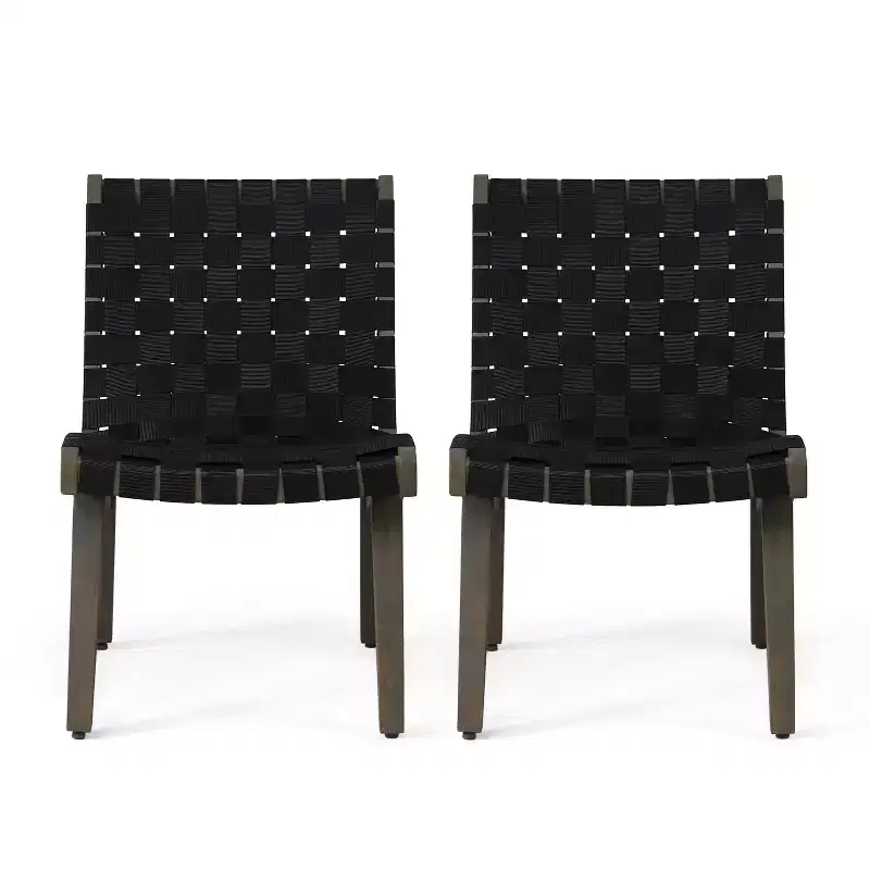 Okak 16.7 Rustic Rope Strap Woven Patio Accent Chairs Acacia Lounge Chair for Garden,Porch,Poolside&Backyard,Patio Furniture Seating
