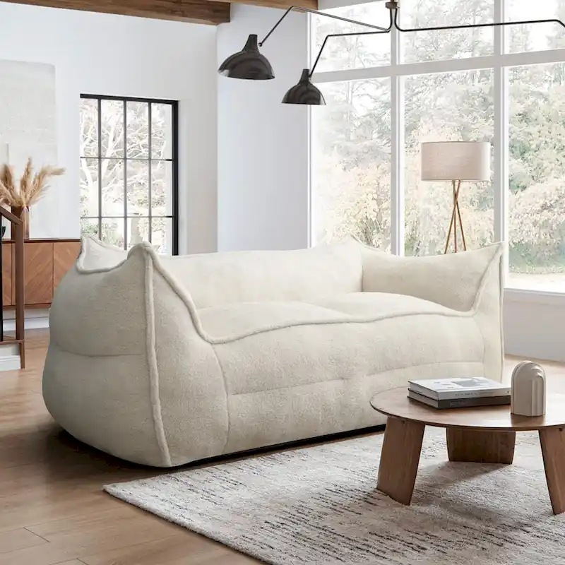 2 Seater Bean Bag Sofa Loveseat Teddy Faux Fabric Fabric Lazy Sofa Bean Bag Chair