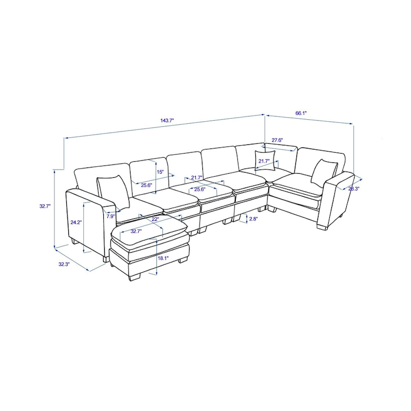 White 118.1 Luxurious U-Shaped 6-Seater Sofa