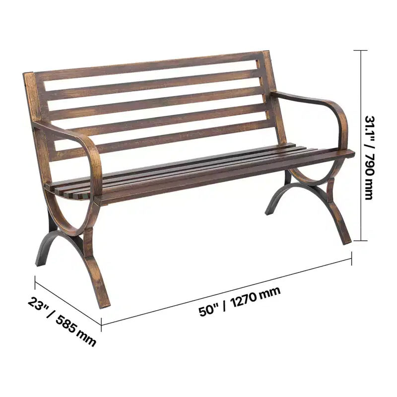 GDFStudio Rashid Modern Metal Patio Bench with Armrests and Slatted Backrest