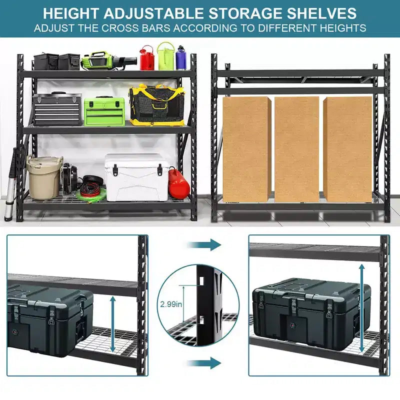 3-Tier Heavy Duty Garage Shelving Rack - 6000 lb Capacity, Adjustable Height, Black