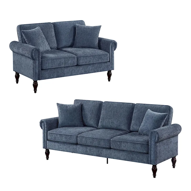 Igny Traditional Chenille Rolled Arms 2-Piece Living Room Set by Furniture of America