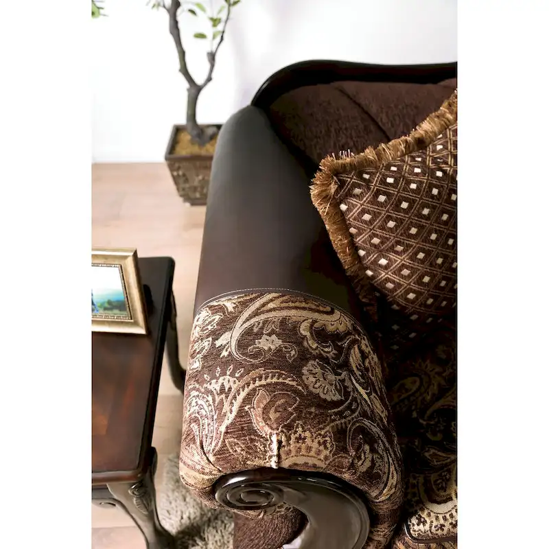 Dayaram Traditional Brown Chenille Semi-Firm Loveseat