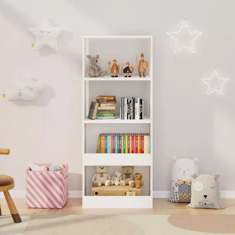 Kids Bookshelf, 4-Tier Bookcase, Book Organizer, toy Storage Cabinet Organizer, White