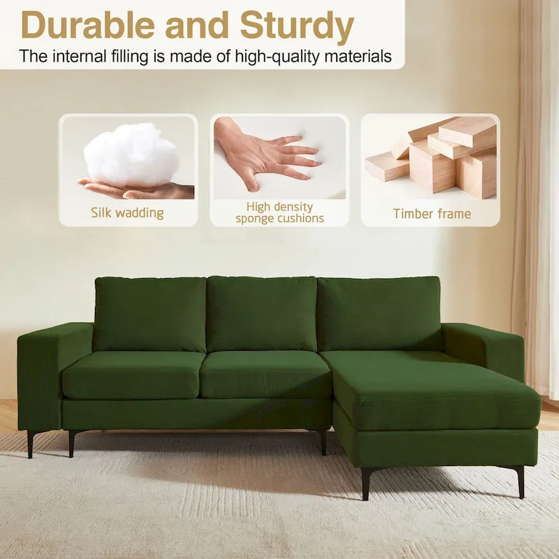 HOOOWOOO L-Shaped Upholstered Sofa Couch with Metal Legs