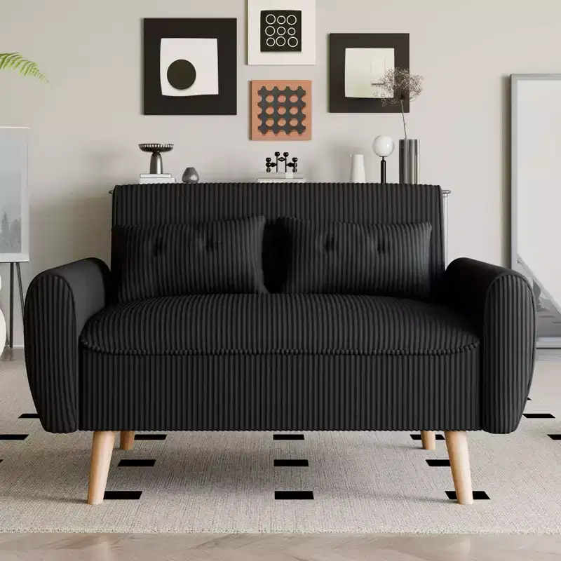 Small Modern Loveseat Sofa with 2 Pillows – Upholstered 2-Seat Couch for Small Spaces