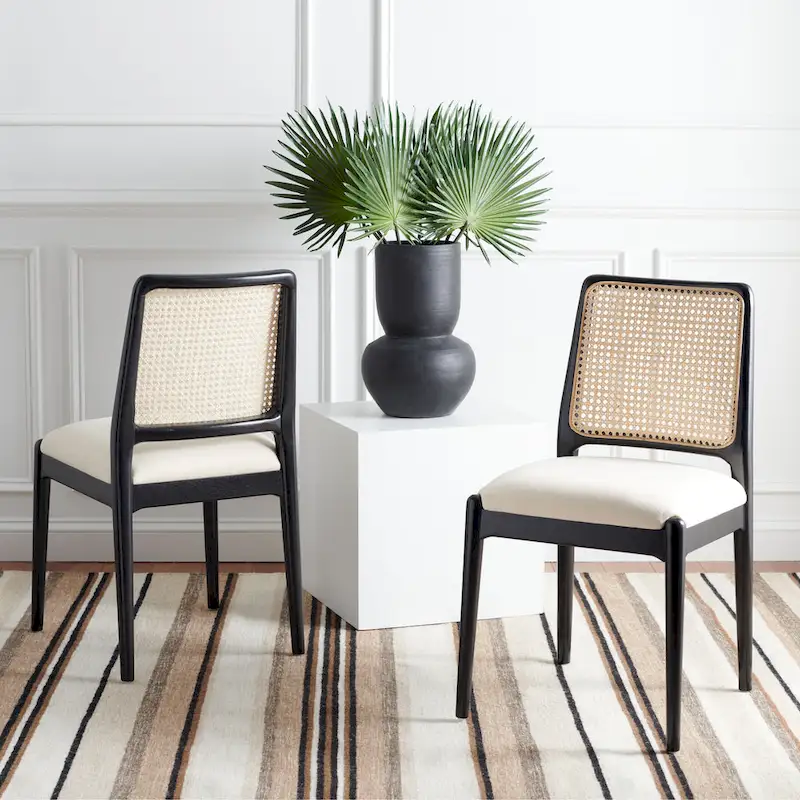 SAFAVIEH Sylva Rattan Cushion Dining Chair (Set of 2) - 19 W x 17.5 L x 32 H - 19Wx18Dx32H