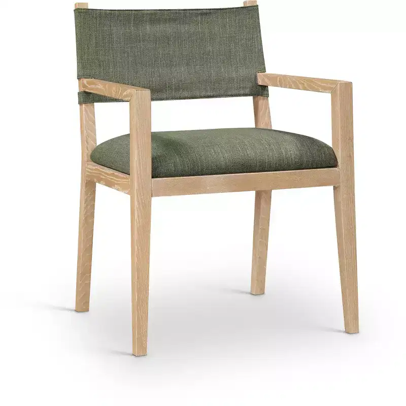 Avon Olive Linen Textured Fabric Dining Arm Chair