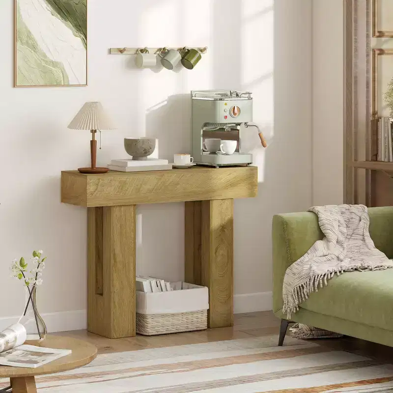 Narrow Farmhouse Console Table, Sofa Table for Living Room, Hallway, Entrance - Oak