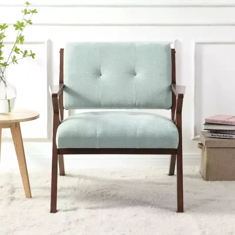 30 Mid-Century Modern Accent Chair, Plush Cushions Angled Arm Solid Wood Frame Ergonomic Design, Living Room Bedroom Office