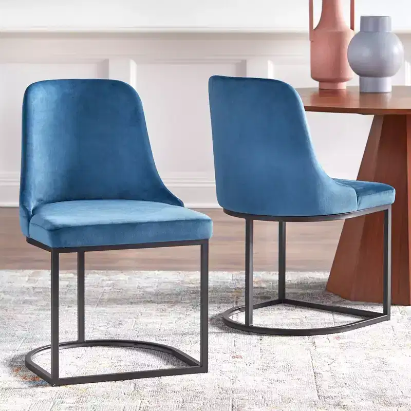 angelo:HOME Mikita Barrel Back Dining Chair Blue: Velvet Upholstery, Metal Frame, Mid-Century Modern Design