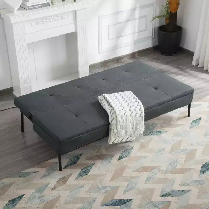 Futon Sofa Bed with 5-Position Adjustable Backrest, Full Iron Frame & Polyester Upholstery