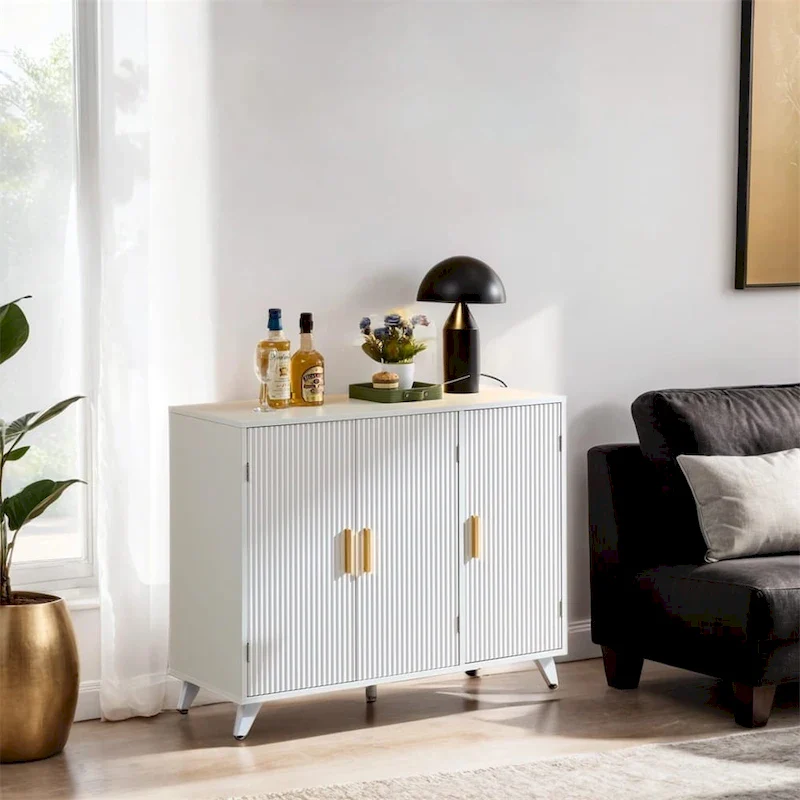 Wavy Texture Buffet Cabinet,White Accent Cabinet,Modern Bookcase
