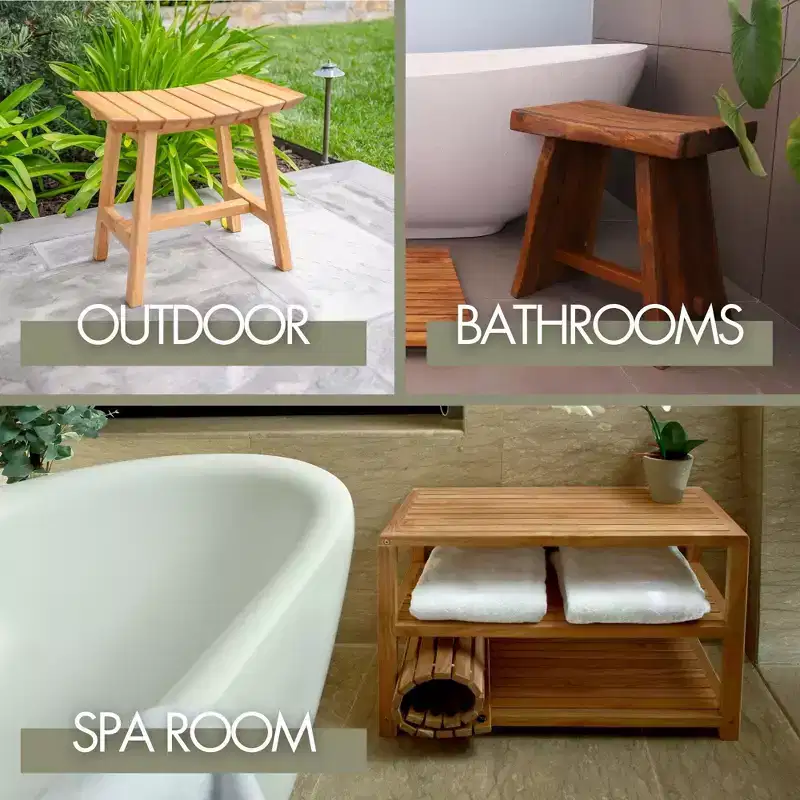 18 Natural Shower and Bath Spa Bench with Shelf