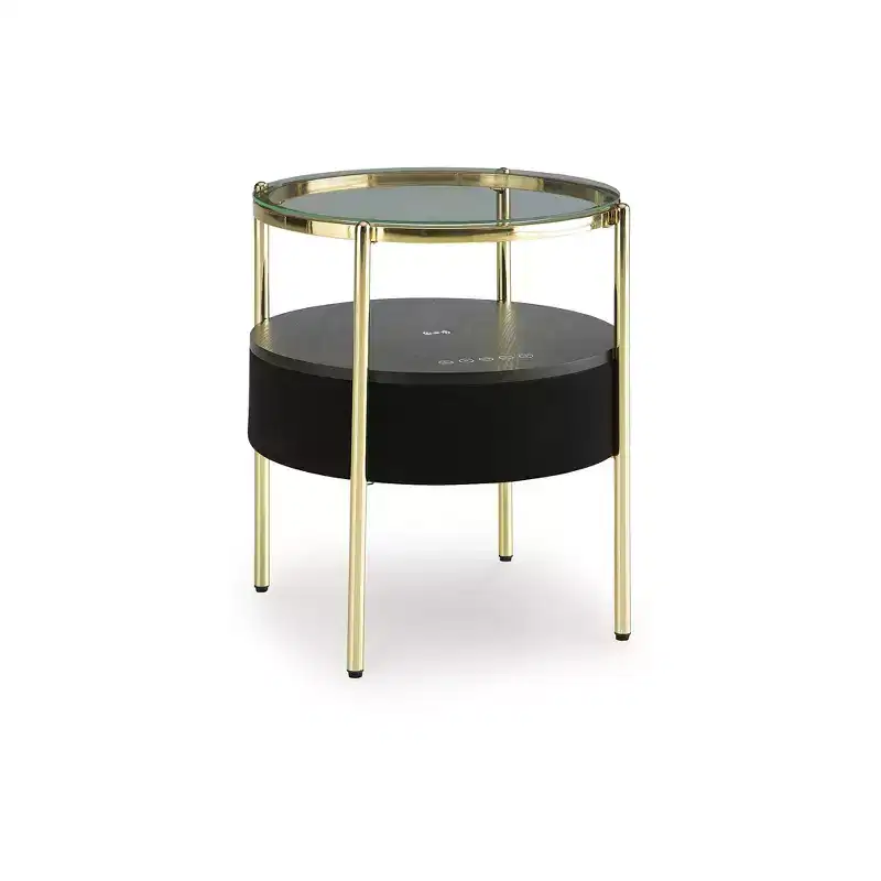 Round Glass Top Accent Table with Bluetooth Speaker
