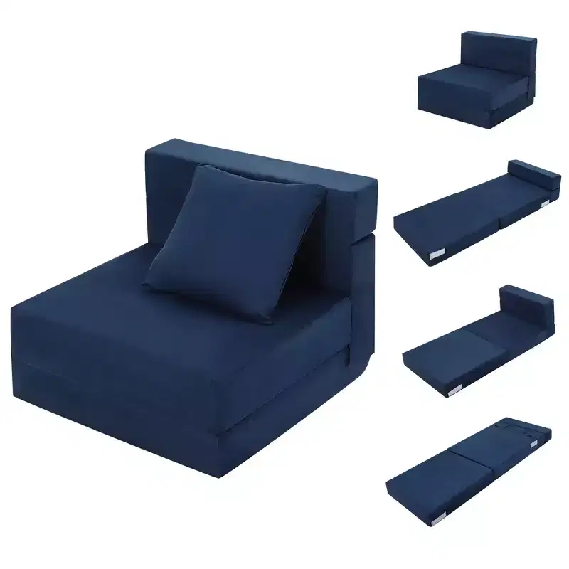 Folding Sofa Bed with Pillow, Convertible Sleeper Mattress, Memory Foam Washable Cover, Single Size
