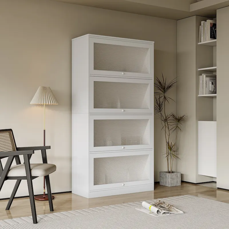 Glass Door Storage Cabinet with Display Shelf