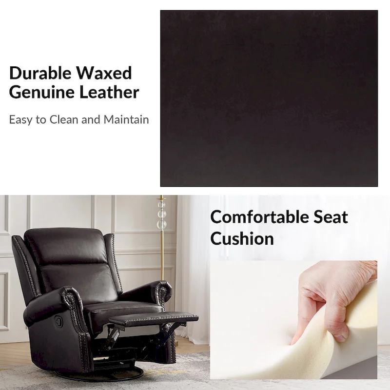 Viviana Traditional Genuine Leather Manual Swivel Glider Recliner Set of 2 by HULALA HOME