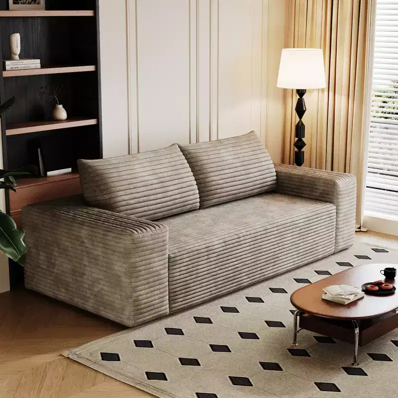 63 Inch 2 Setaser Sofa Corduroy Fabric Deep Seat Couches Comfy Loveseat Sofa No Assembly Camel
