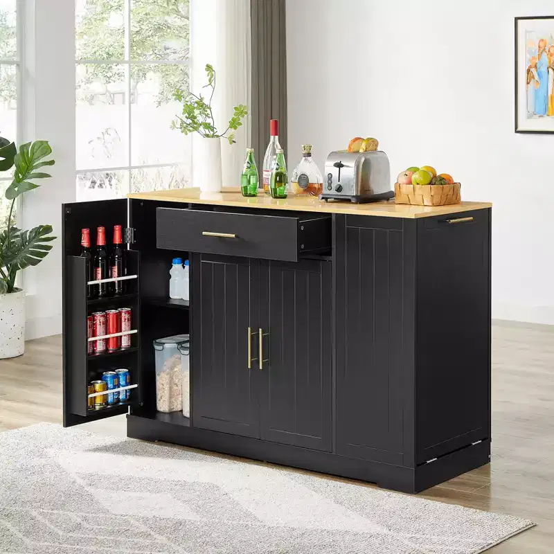 TUYOHW Modern Kitchen Island with Drawers,Tilt-Out Trash Cabinet,Kitchen Storage Islands with Adjustable Shelves for Kitchen & Dining Room