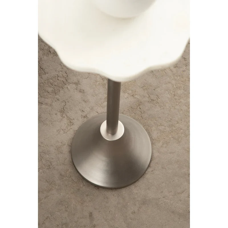 Scalloped Marble & Metal Drink Side Table, Modern Glam Accent Table