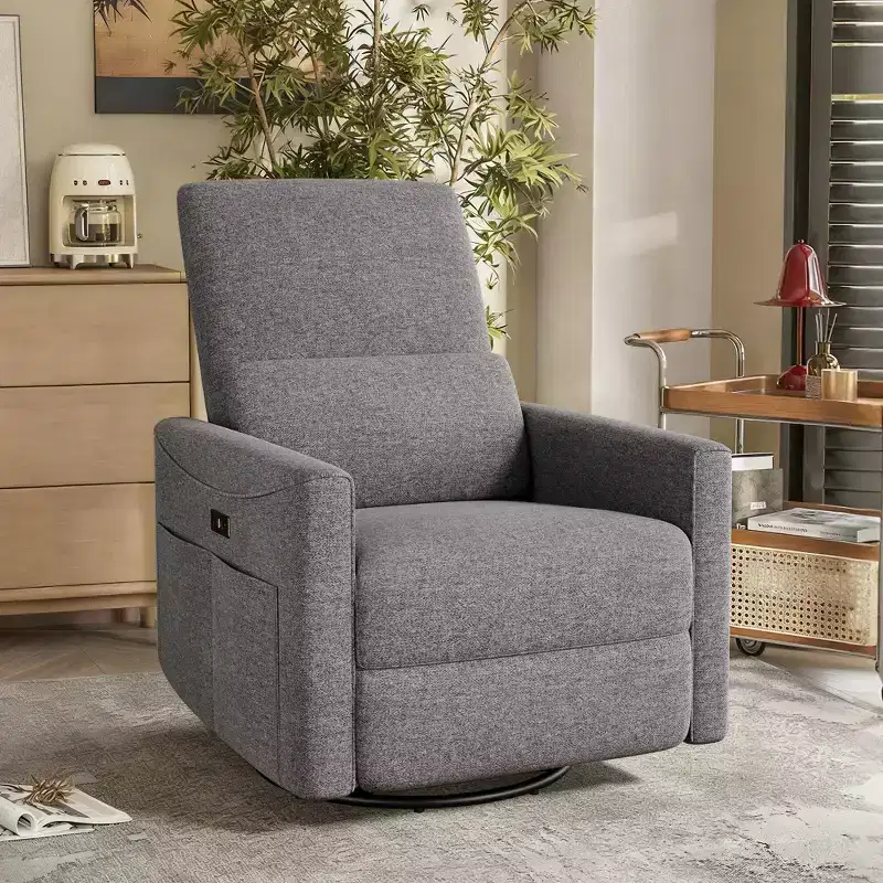 Dyonery Power Swivel Rocker Recliner Chair  Fabric Glider with Lumbar Support, USB/Type-C Ports, Small Reclining Sofa for Nursery & Living Room