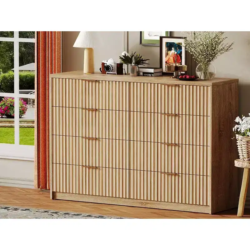 Fluted 8-Drawer Bedroom Dresser with Metal Handles – 55.12