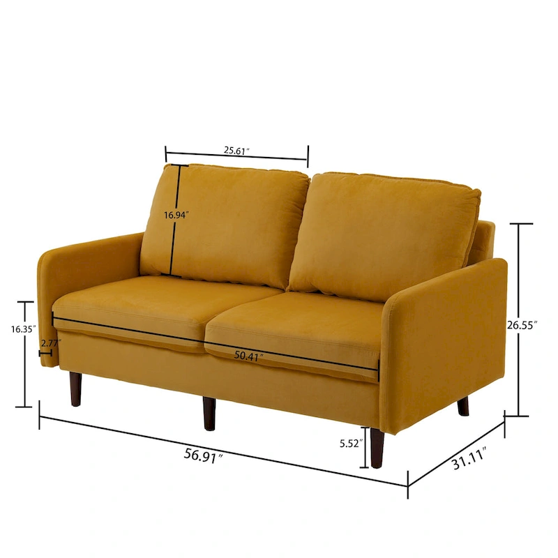 2 Pices Velvet Loveseat Wood Legs Sofa