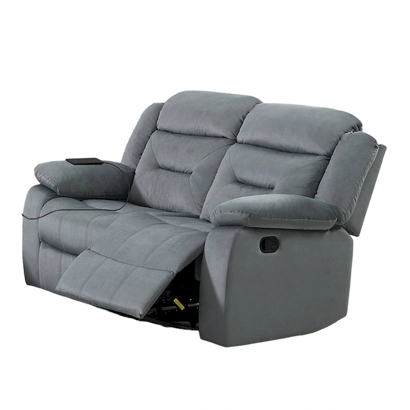 Niko Manual Recliner Loveseat, Light Gray Velvet, Solid Wood, 60 Inch