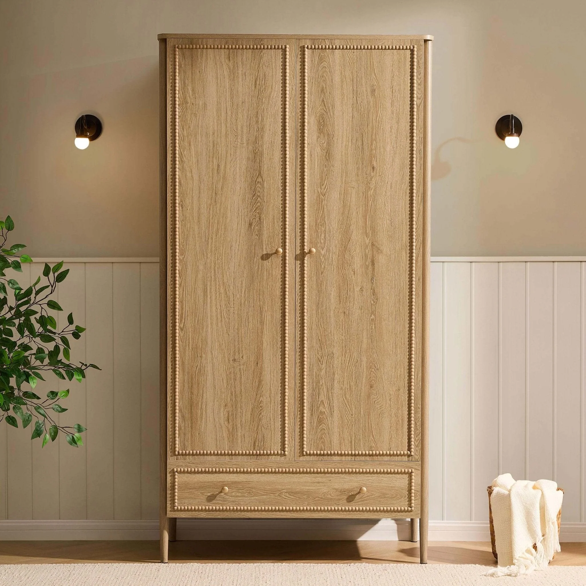 2 Door Wardrobe with Drawer - Light Wood