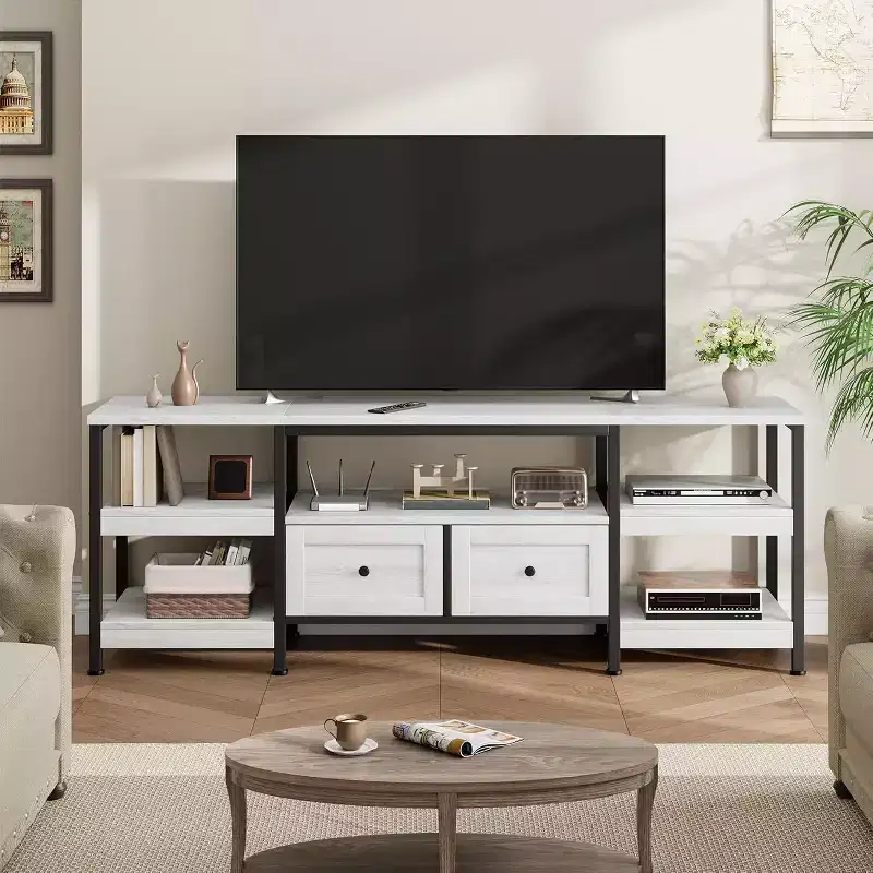 Metal Frame Wood 2-Drawer TV Stand Entertainment Center 63