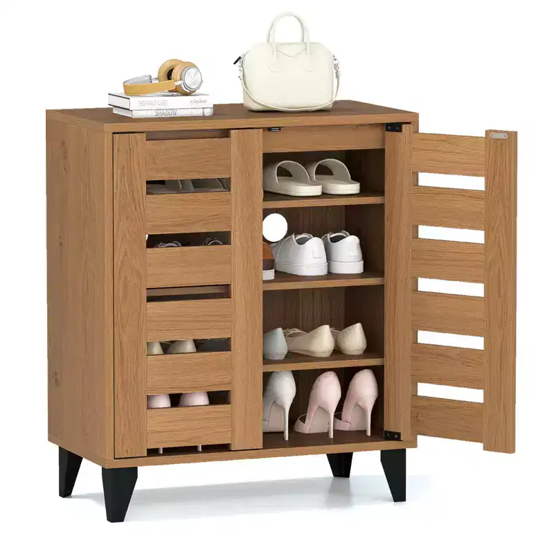 Costway 2-Door Shoe Cabinet 4-Tier Farmhouse Shoe Organizer w/ Louvered Door for Hallway