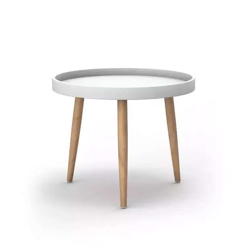 Round Chat Table, White Top with Brown Steel Frame