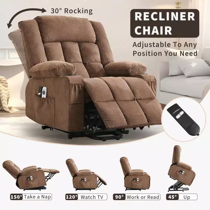 Large Recliner Chair, Manual Reclining Sofa with Massage and Heat, Comfy Sofa Chair with 3 Positions, 2 Side Pockets, 2 Front Pockets and 2 Cup Holder