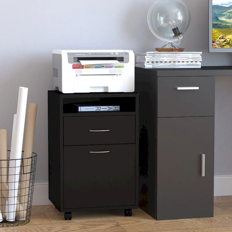 Modern Mobile Storage Cabinet with 1 Shelf,1 Drawer and 1 Cabinet, Printer Stand with Castors