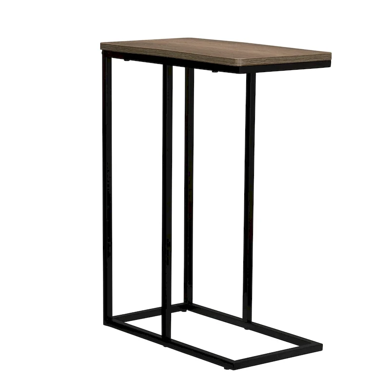C-Shape Side Table, Faux Stone Top, Black Frame, Space-Saving Design