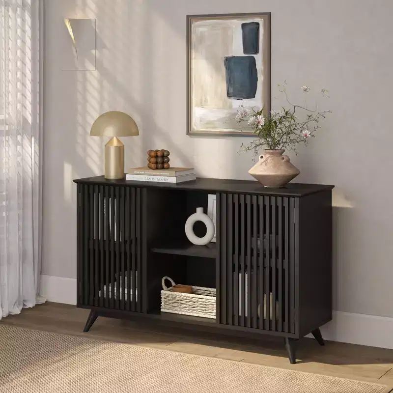 Mid Century Modern Solid Wood Sideboard with 2 Doors, 49