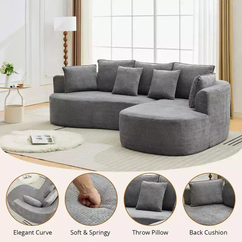 GustoWave 106 Modern Curved Sectional Cloud Sofa with Chaise Lounge, Modular Chenille Fabric Sleeper Couch, No Assembly Required