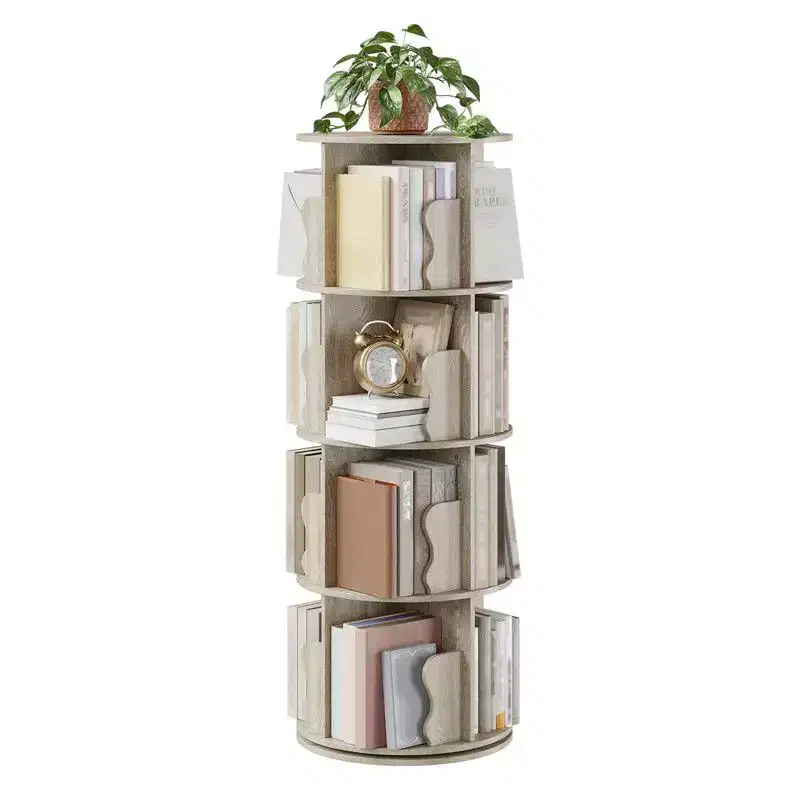 4-Tier Rotating Bookshelf Tower, 360° Spinning Corner Bookcase Storage Rack for Small Spaces