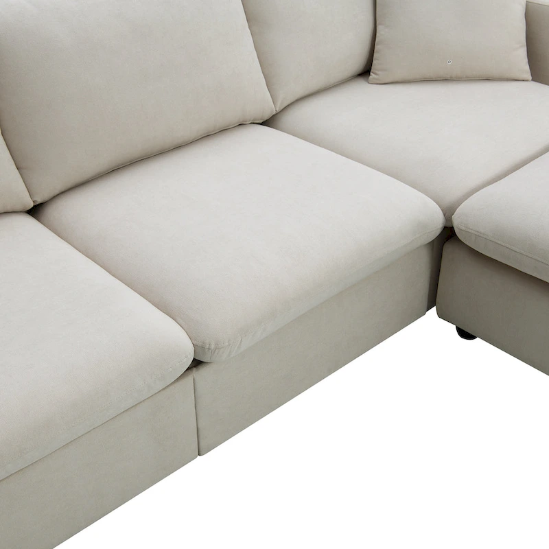 100.4 L-Shaped Polyester Sectional Sofa with 4-Seat Convertible Couch and Ottoman & Pocket Spring Cushions (300lb Capacity)