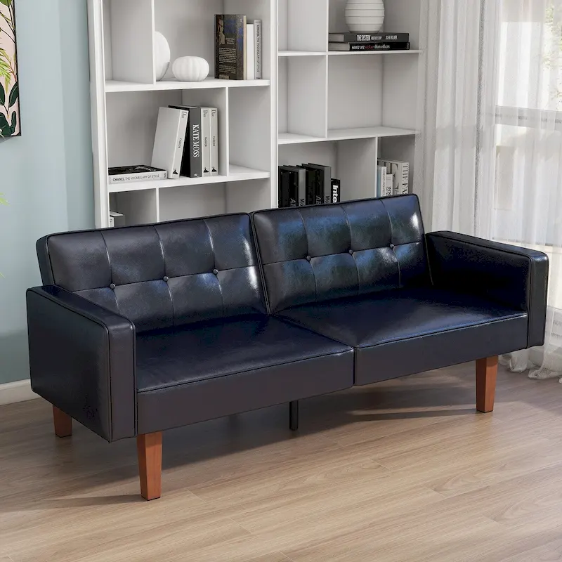 68 in. Twin Size Convertible Sofa Bed with Tufted Adjustable Split Back, 5 Colors - 22.44D x 68.11W x 28.74H