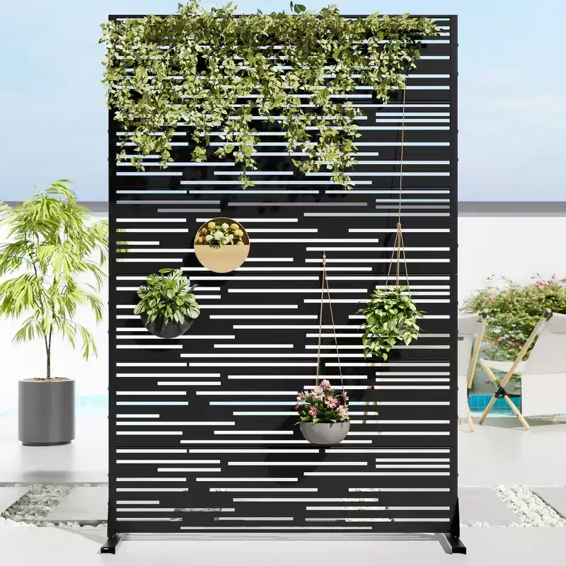 Black Metal Planter Box with Trellis Privacy Screen, 72