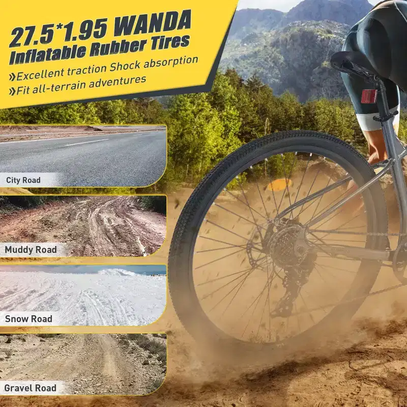 Okak 27.5IN 8 Speed Mountain Bike with Front Suspension, Kids Dirt Bike with Double Disc Brakes, Steel Frame Bicycle for Kid and Adults