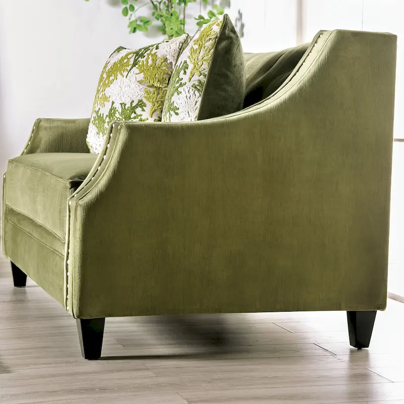 Olie Transitional Green Microfiber Sloped Arms 2-Piece Living Room Set by Furniture of America