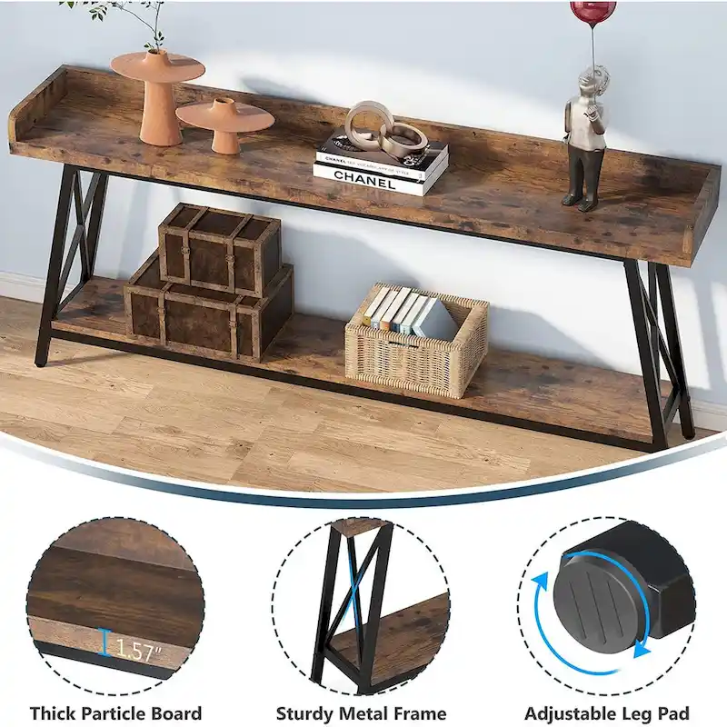 70.9 inch Long Entryway Table, Narrow Sofa Console Table Behind Couch Brown