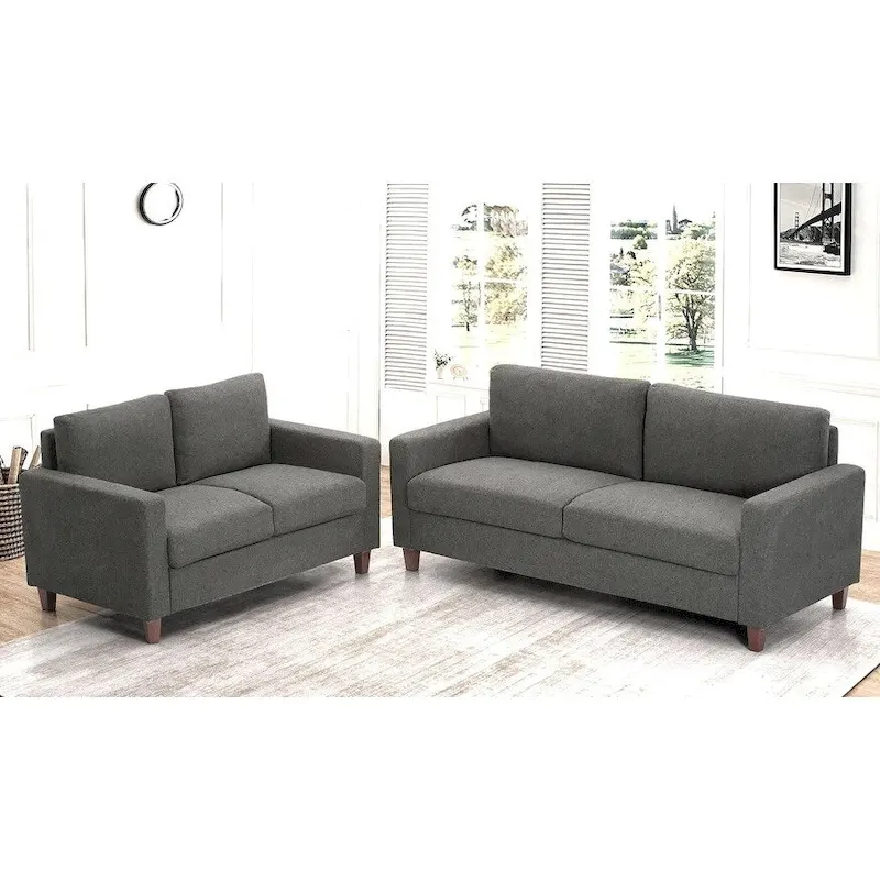 Miles 2 Piece Sofa and Loveseat Sets with Reversible Back Pillows Mid Century Modern Sofa