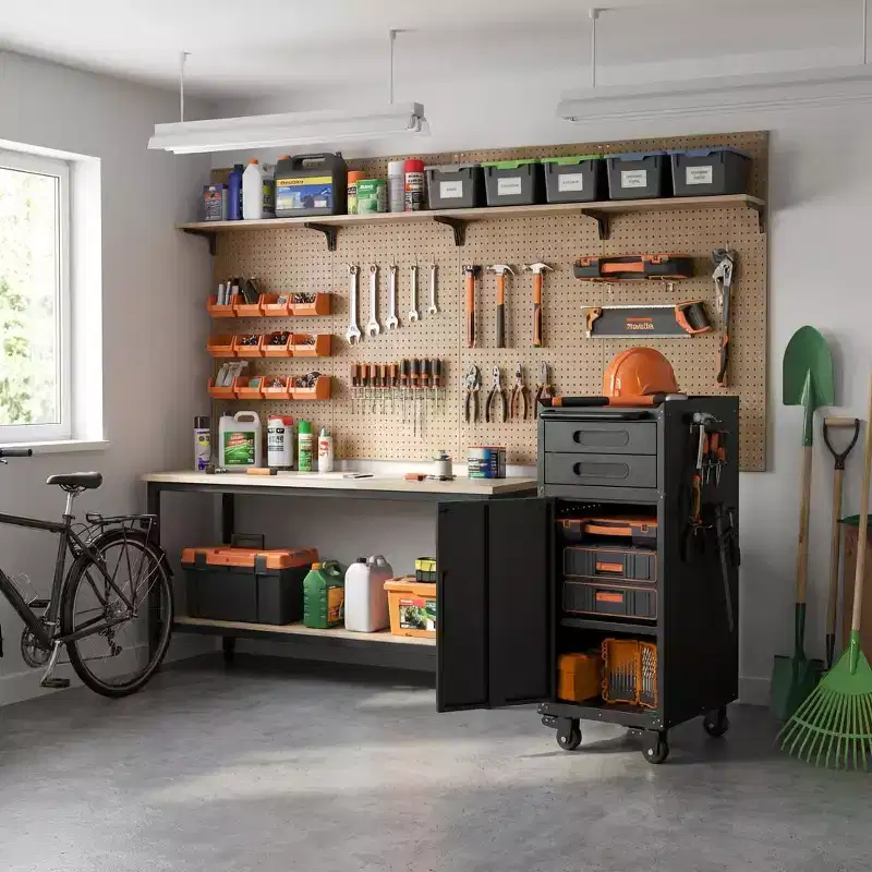 VIYET 34 Narrow Rolling Tool Cabinet - Slim 2-Drawer Space-Saving Storage with Lockable Door, Black