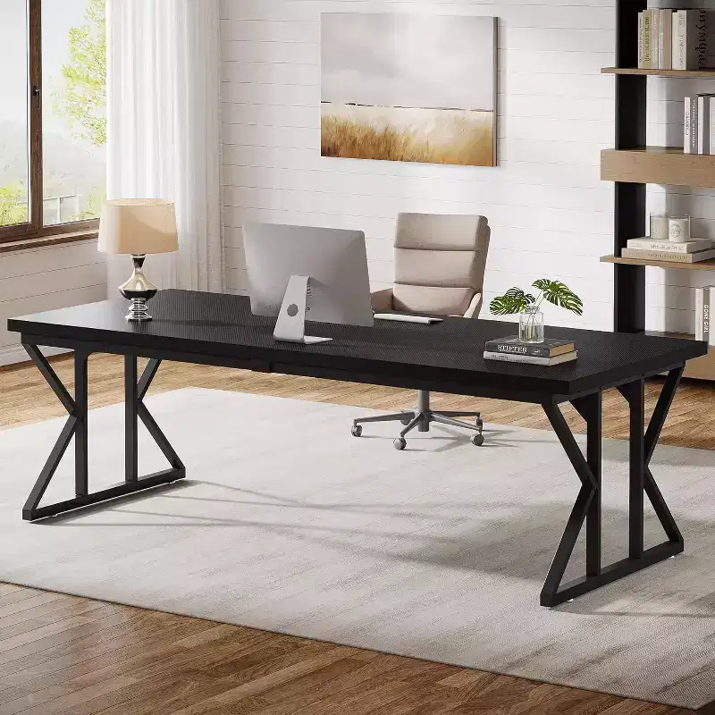 Lantine 78.74-Inch Large Executive Desk, Industrial Home Office Computer Desk, Simple Long Writing Study Table Business Furniture (Black)