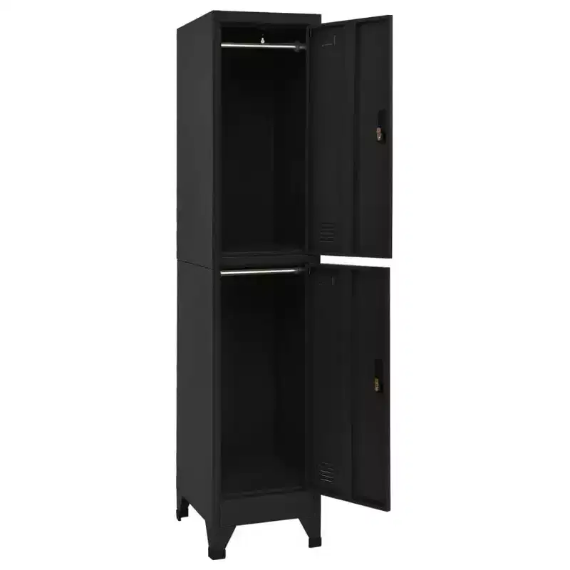 vidaXL Locker Grey Steel Large Locker Cabinet Rectangular Industrial - Black With 2 lockers