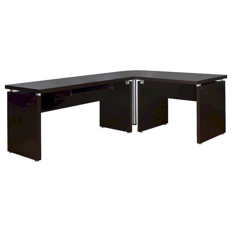 Niti 83 Inch Computer Office Desk, L Shape, Slide Out Keyboard Tray, Brown